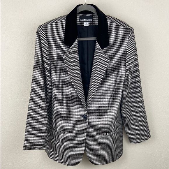 Sag Harbor Wool Black and White Houndstooth Blazer size 14 - Picture 1 of 7